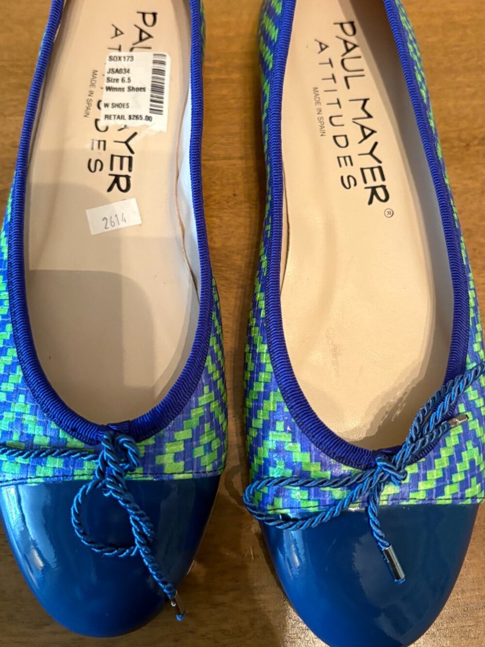 NWT (Other) Paul Mayer Attitudes Blue and Green Woven Ballet Flats. Size 6.5